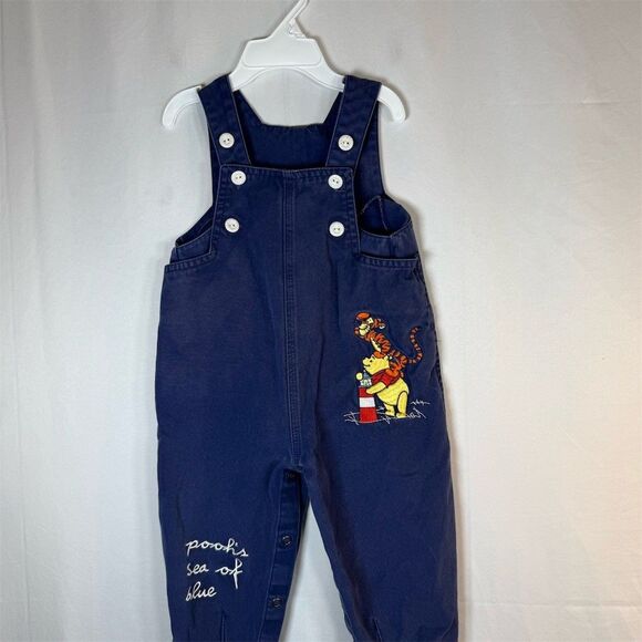 Disney Other - Disney Baby Winnie the Pooh & Tigger Blue Denim Overalls Snap Legs